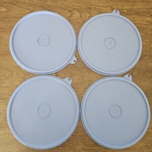 Tupperware 227-44 C Tab Replacement Lid 6.5 inch Diameter Blue Gray Lot Of 4